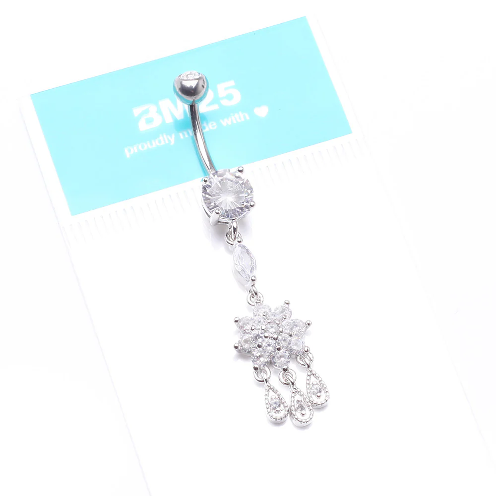 Mandala Flower Sparkle Teardrop Dangle Belly Button Ring - Image 5