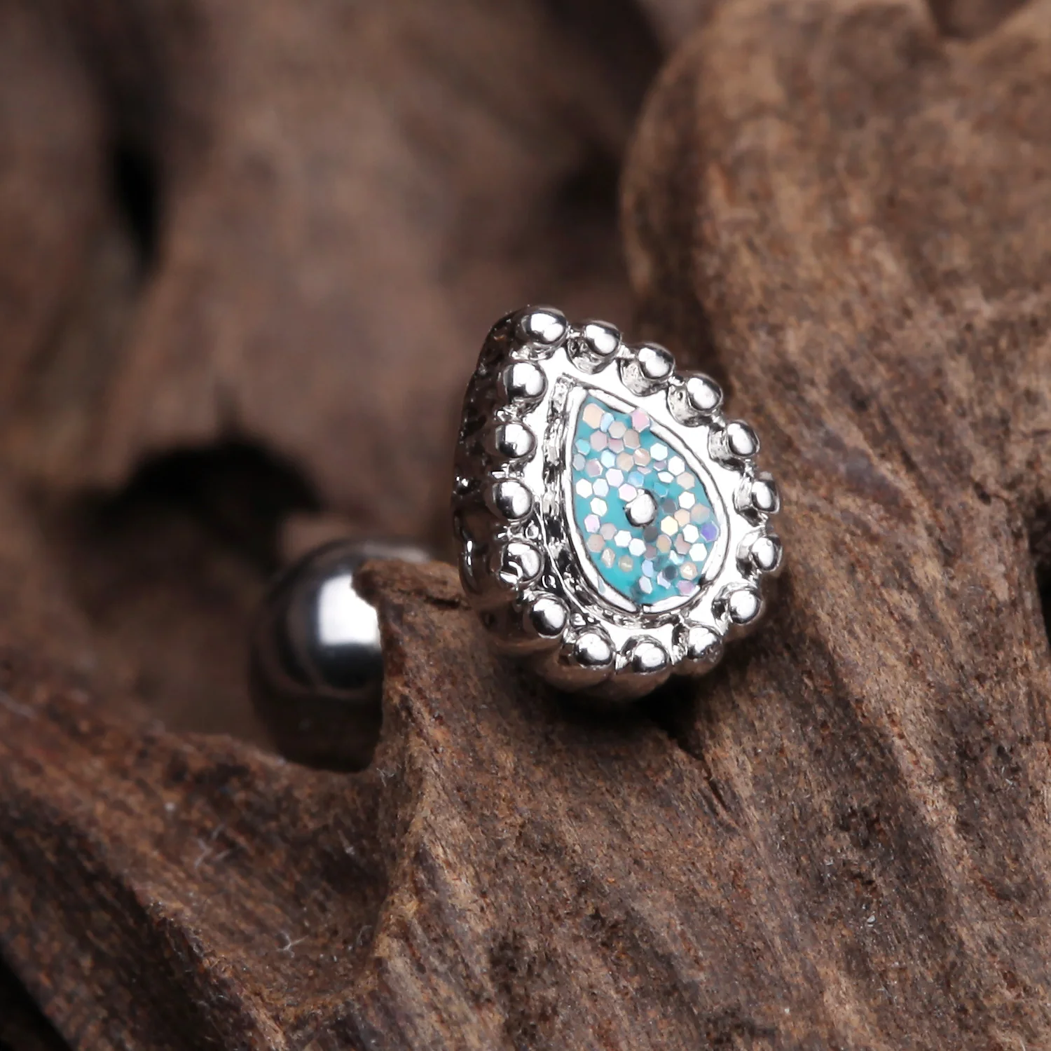 Mandala Ornate Sparkle Cartilage Tragus Earring - Image 2