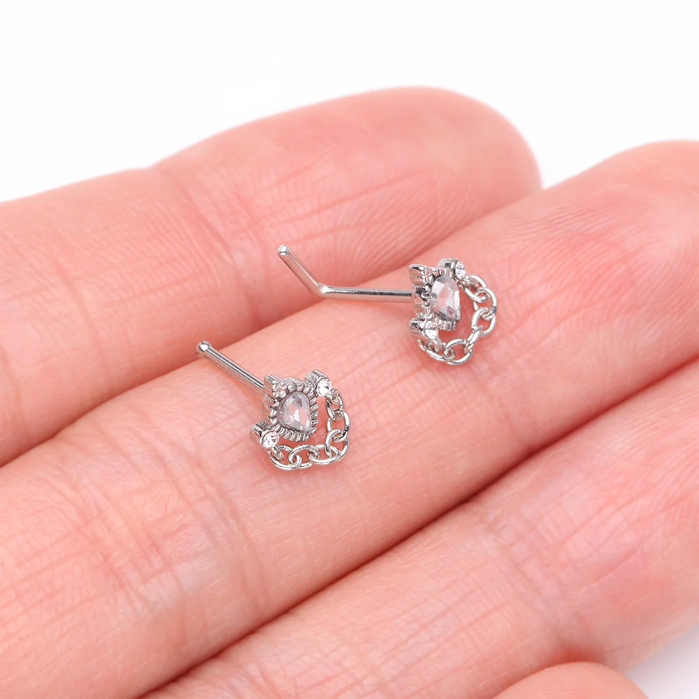 Mandala Ornate Sparkle Chain Dangle L-Shaped Nose Ring - Image 4