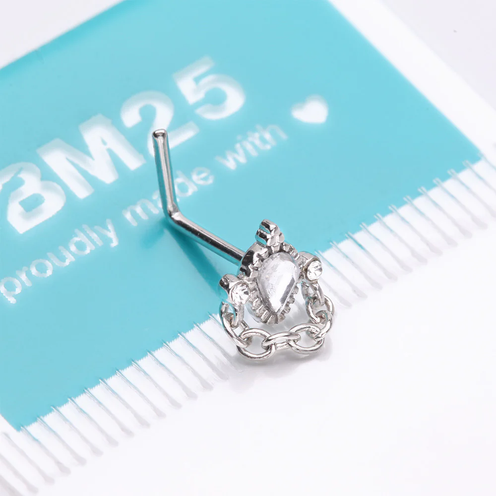 Mandala Ornate Sparkle Chain Dangle L-Shaped Nose Ring - Image 5