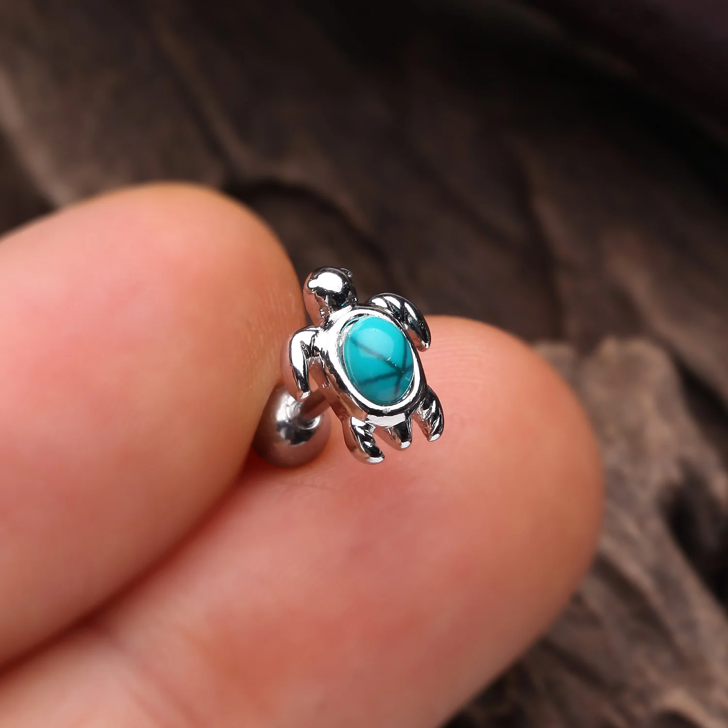 Marine Turtle Turquoise Stone Cartilage Tragus Earring - Image 2