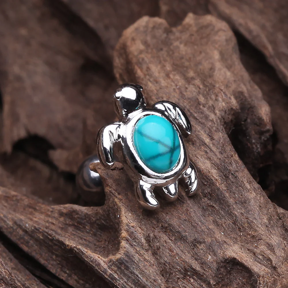 Marine Turtle Turquoise Stone Cartilage Tragus Earring - Image 3