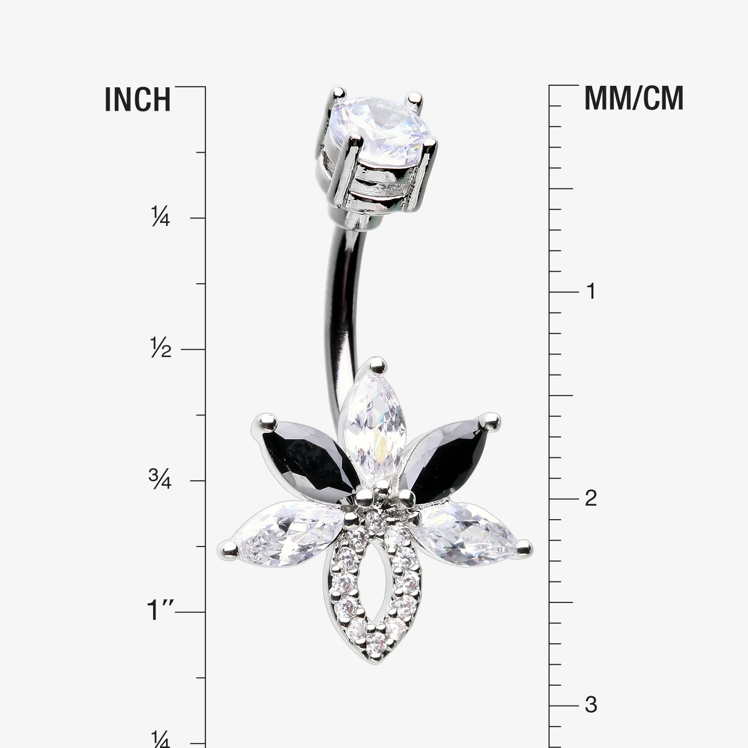 Marquise Brilliance Leaflet Flower Sparkle Belly Button Ring - Image 2