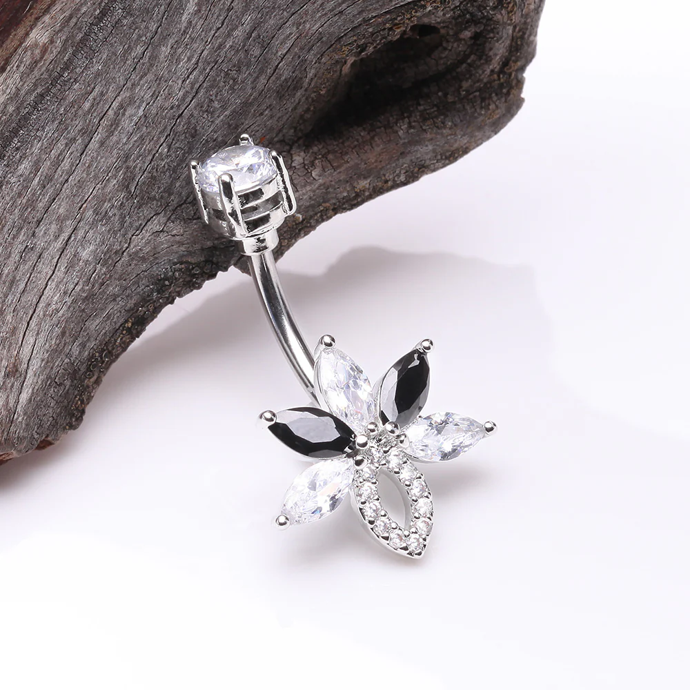 Marquise Brilliance Leaflet Flower Sparkle Belly Button Ring - Image 3