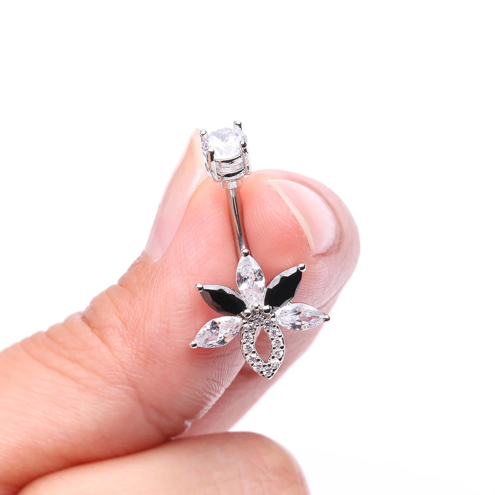 Marquise Brilliance Leaflet Flower Sparkle Belly Button Ring - Image 4