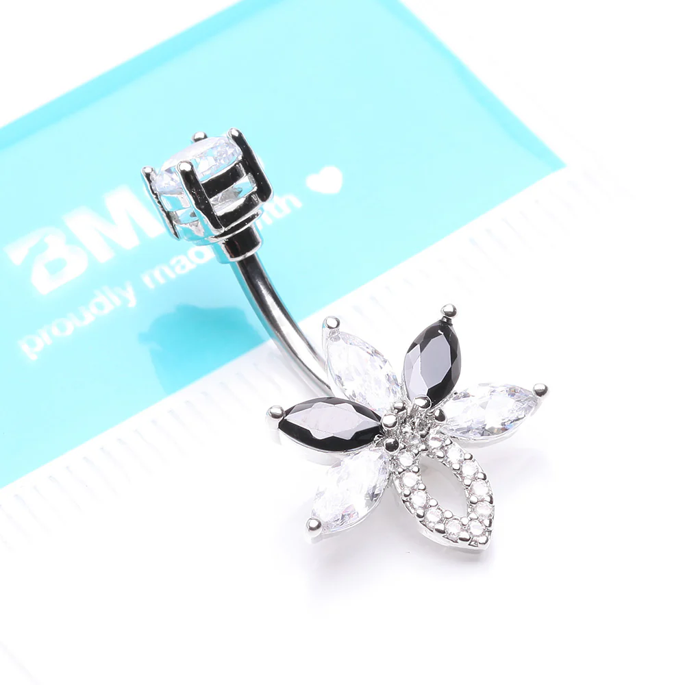 Marquise Brilliance Leaflet Flower Sparkle Belly Button Ring - Image 5