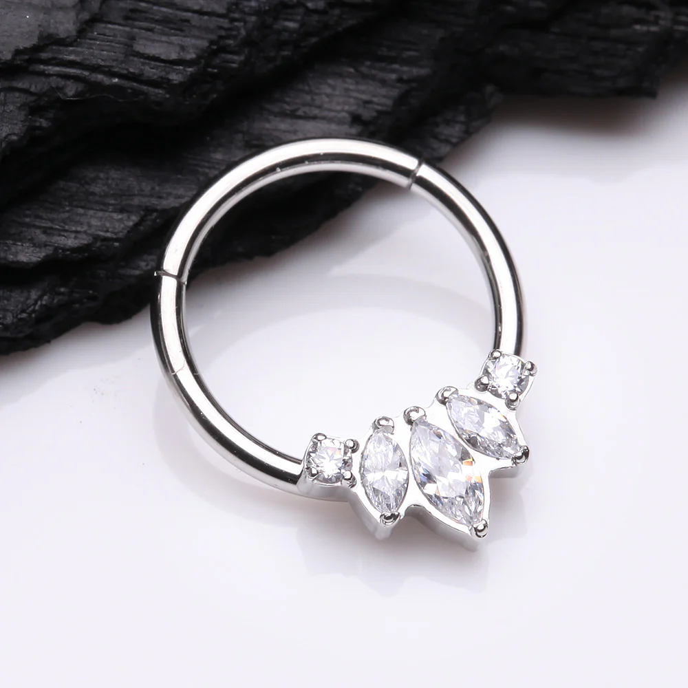 Marquise Brilliance Multi-Gem Sparkle Seamless Clicker Hoop Ring - Image 3