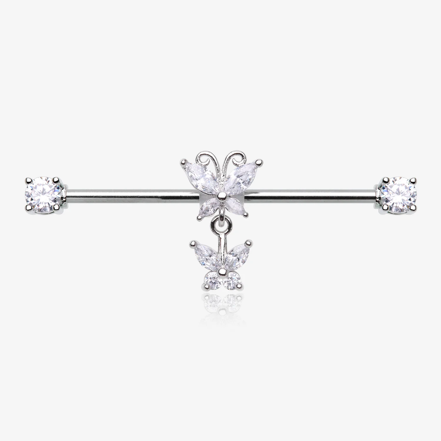 Marquise Butterfly Dangle Sparkle Ends Industrial Barbell