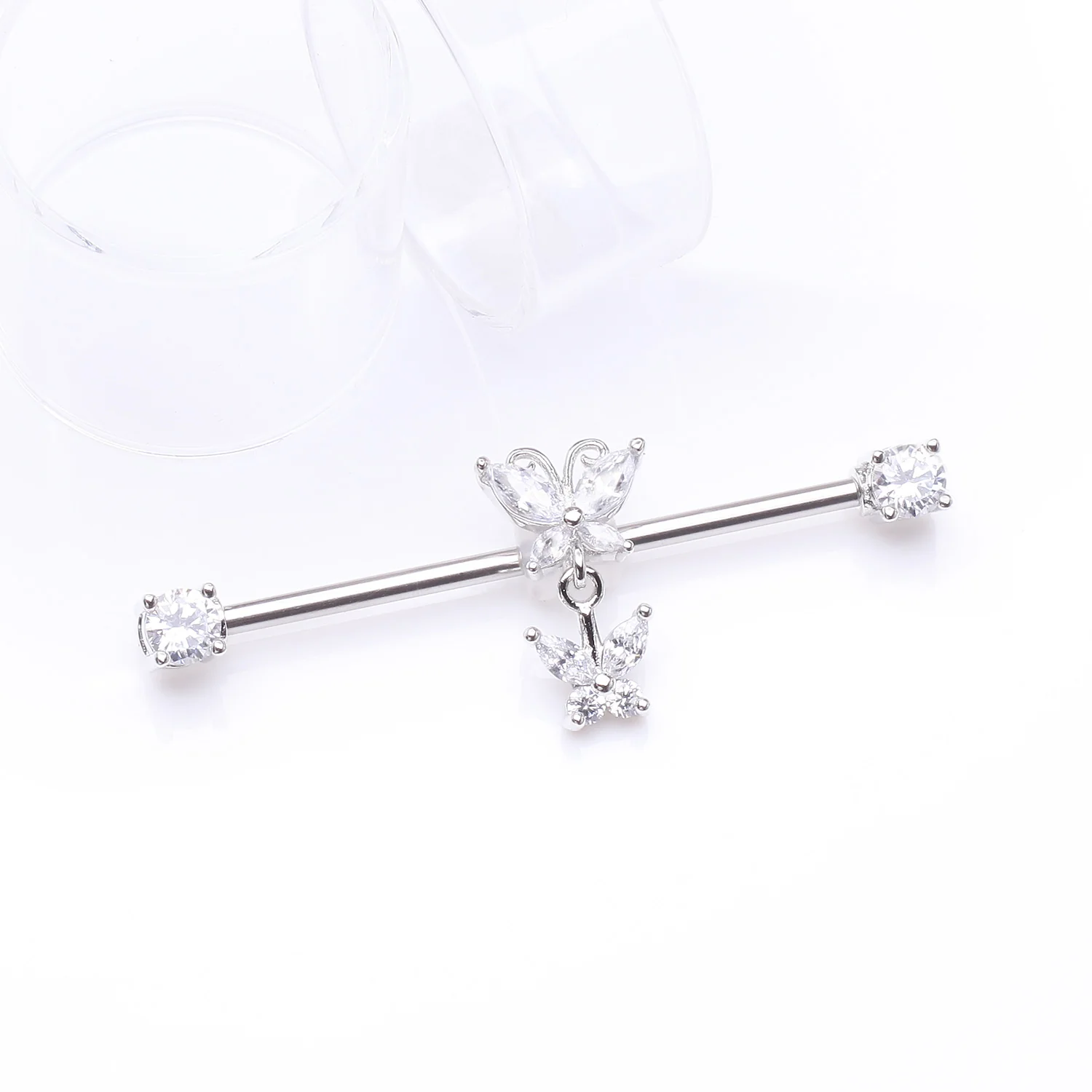 Marquise Butterfly Dangle Sparkle Ends Industrial Barbell - Image 2
