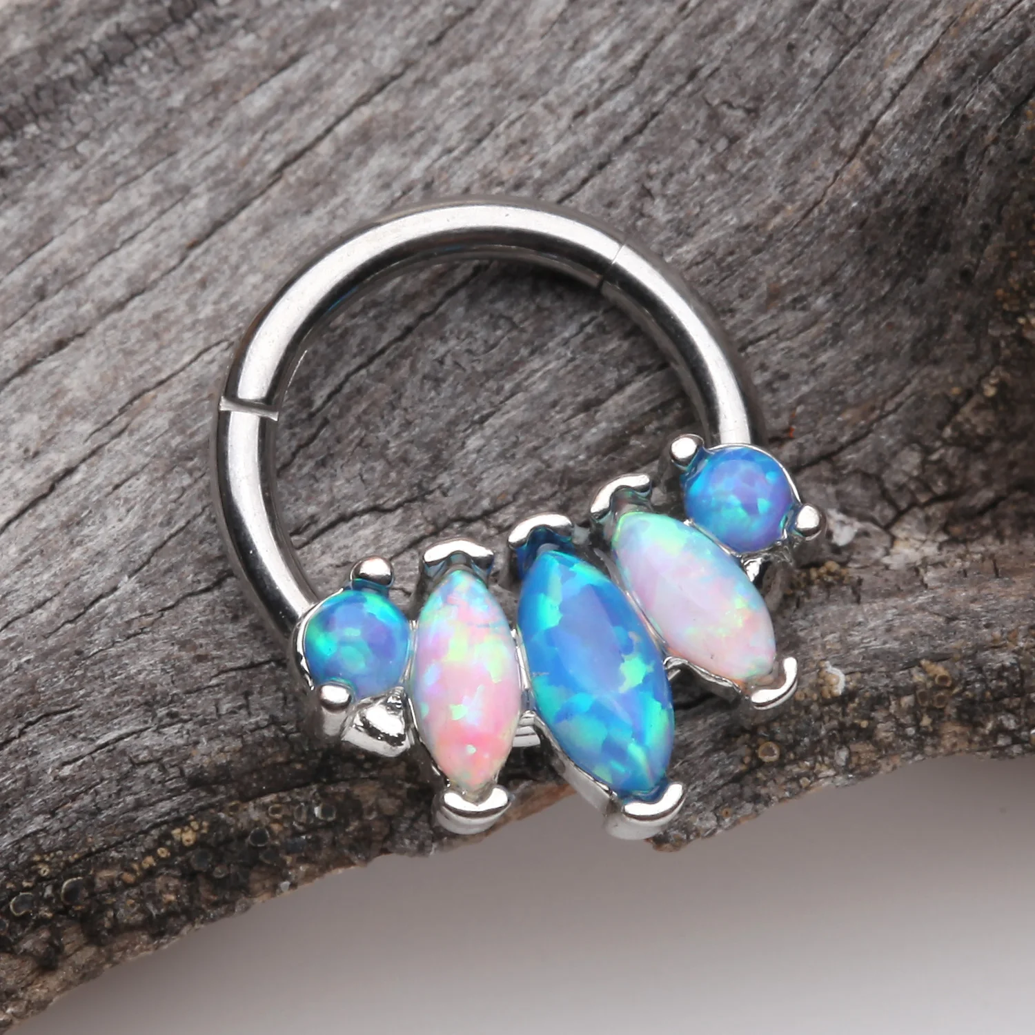 Marquise Fire Opal Sparkle Floral Seamless Clicker Hoop Ring - Image 2