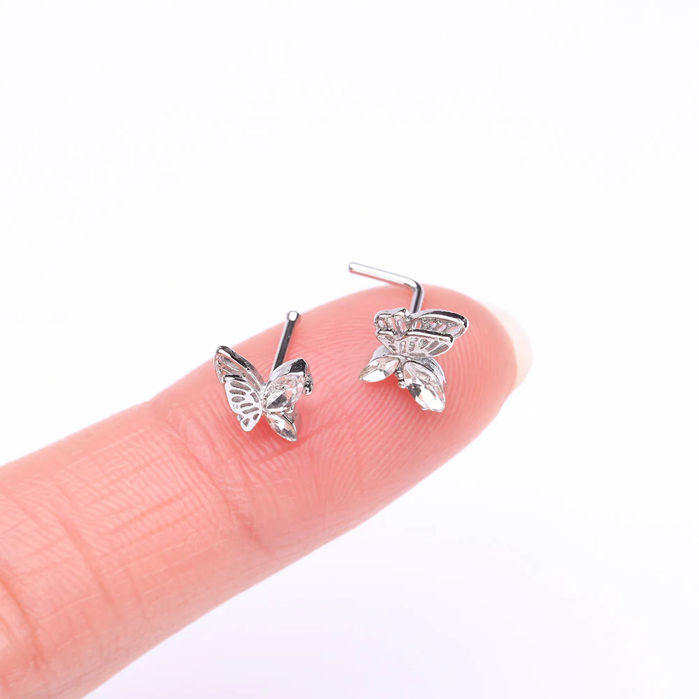 Marquise Layered Butterfly Sparkle Nose Stud Ring - Image 3