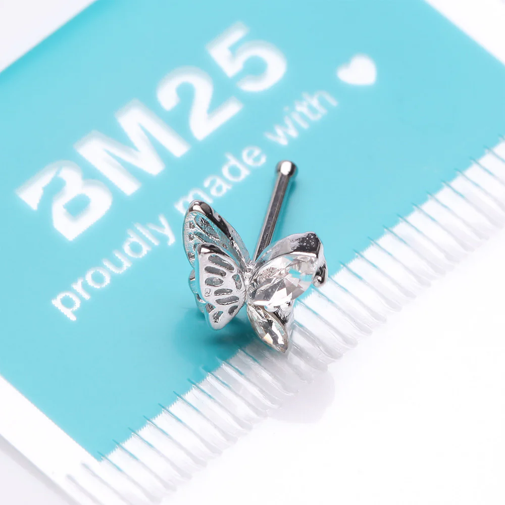 Marquise Layered Butterfly Sparkle Nose Stud Ring - Image 4