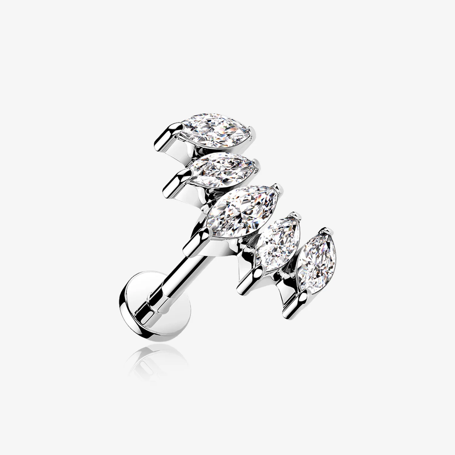 Marquise Sparkle Curve Top Internally Threaded Steel Flat Back Stud Labret