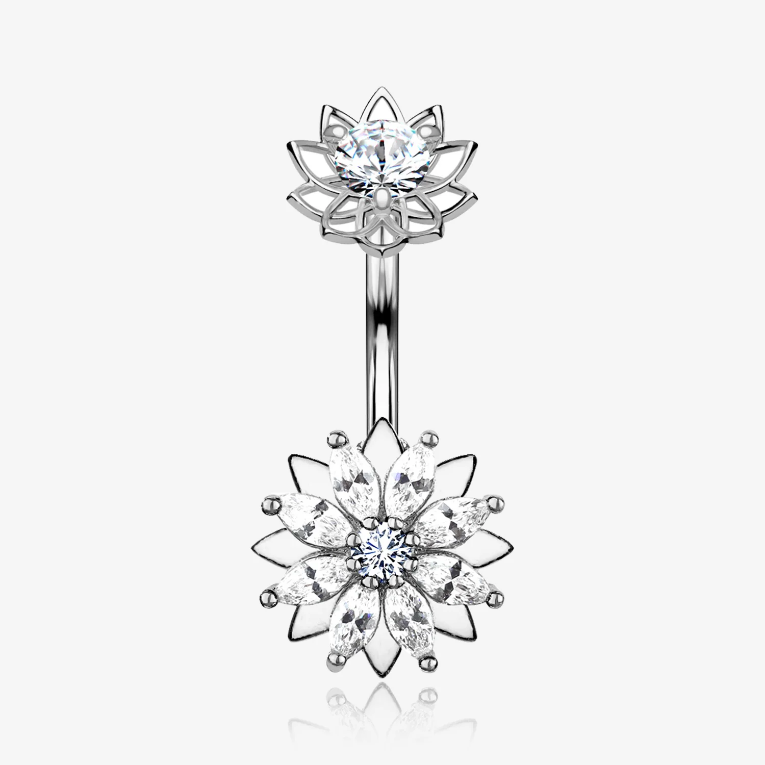 Marquise Sparkle Flower Internally Threaded Belly Button Ring