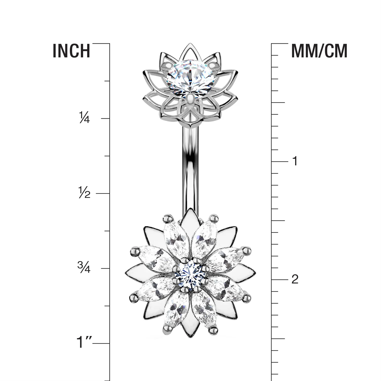Marquise Sparkle Flower Internally Threaded Belly Button Ring - Image 2