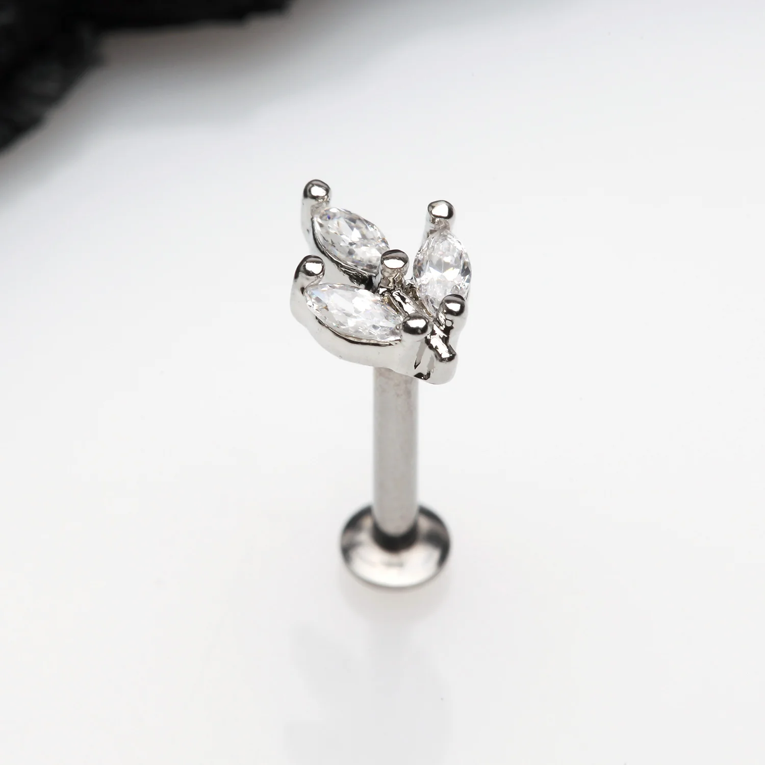 Marquise Sparkle Leaf Top Threadless Push-In Steel Labret - Image 2