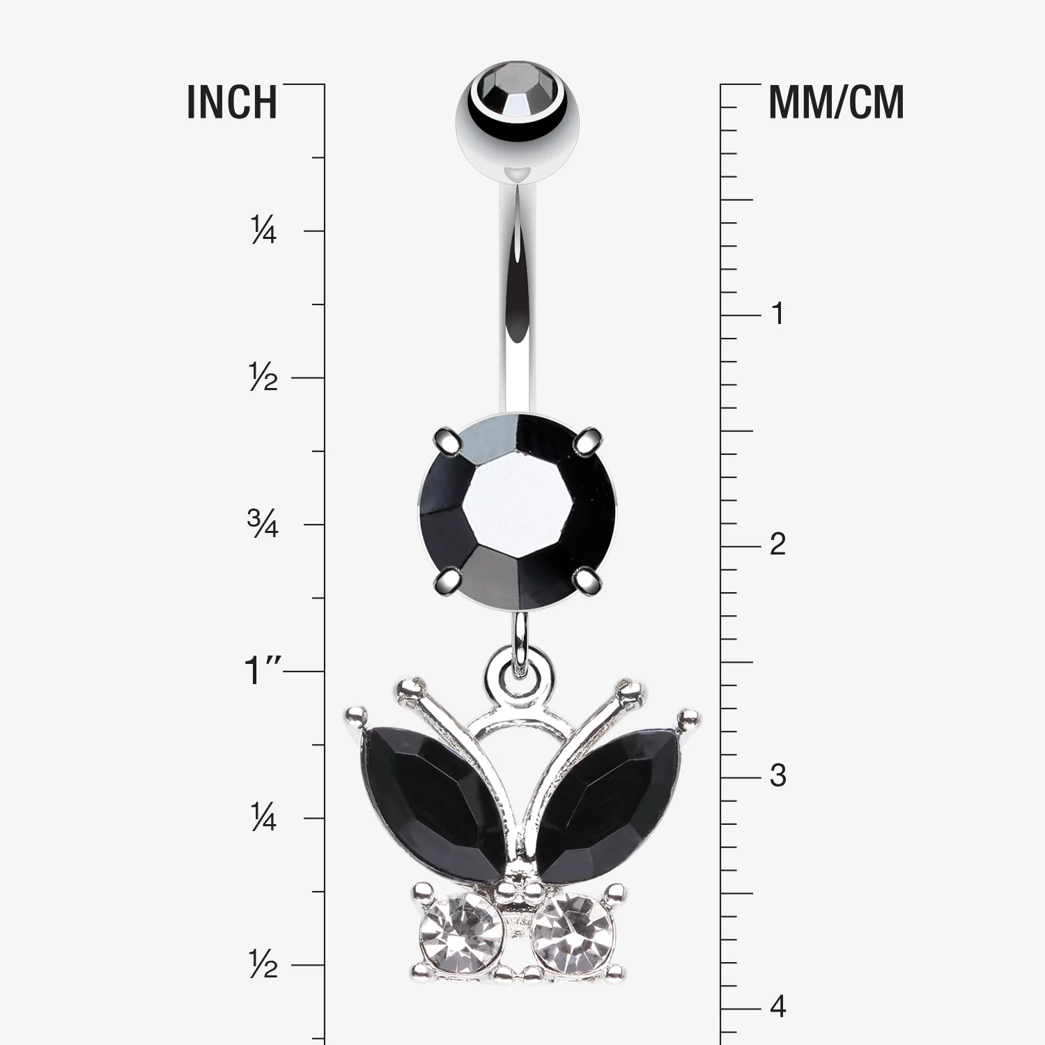 Midnight Butterfly Sparkle Dangle Belly Button Ring - Image 2