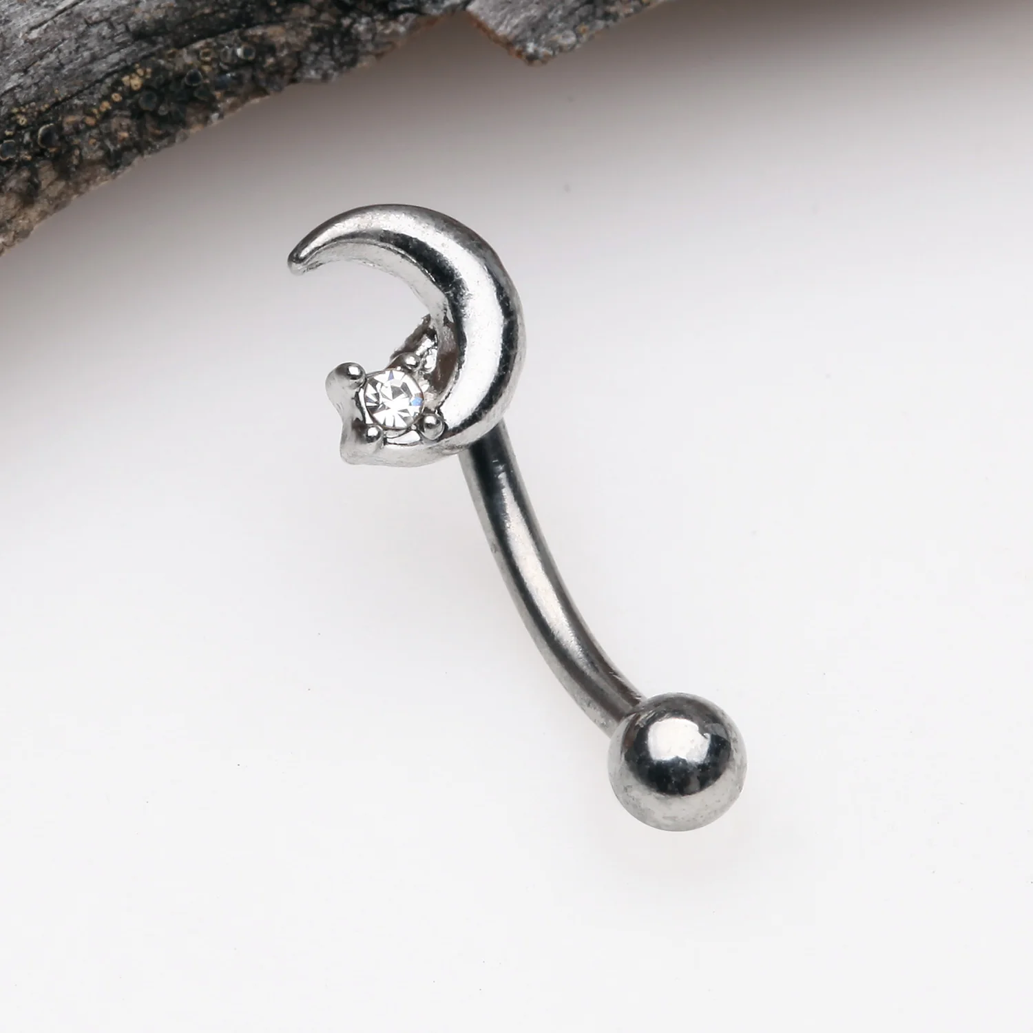 Midnight Crescent Moon Sparkle Curved Barbell - Image 2