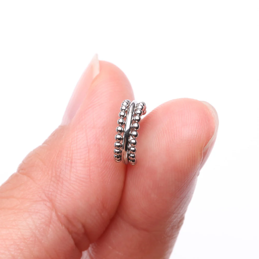 Milgrain Beads Laced Steel Seamless Clicker Hoop Ring - Image 3