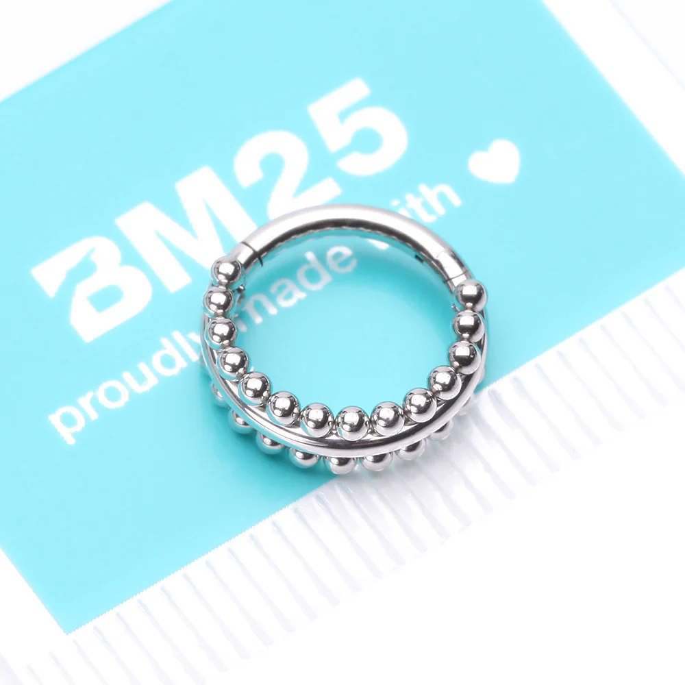 Milgrain Beads Laced Steel Seamless Clicker Hoop Ring - Image 5