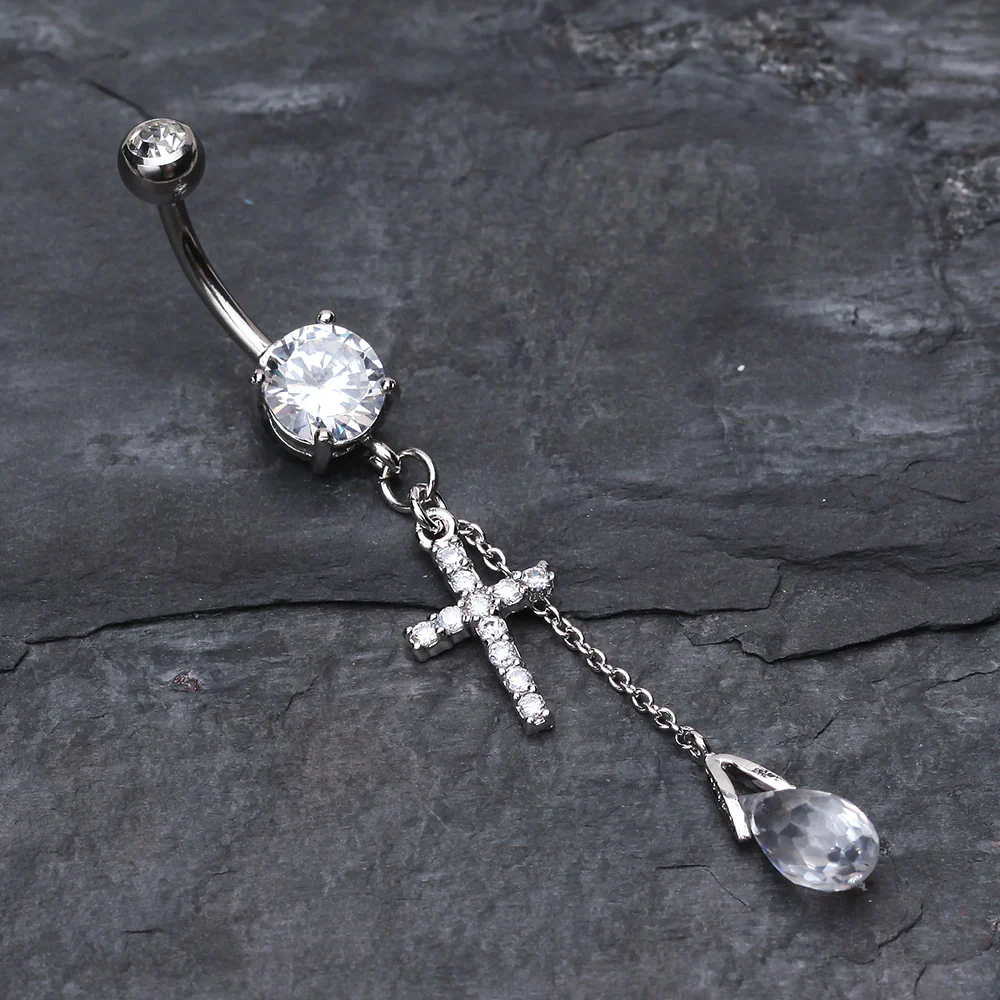 Mini Cross Shimmer Belly Ring - Image 3