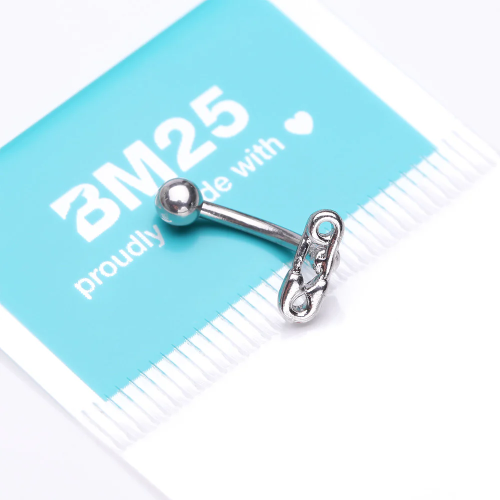 Mini Safety Pin Decor Curved Barbell - Image 4