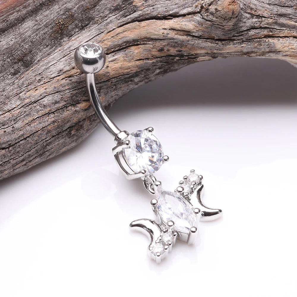 Moon Goddess Marquise Sparkle Belly Button Ring - Image 3