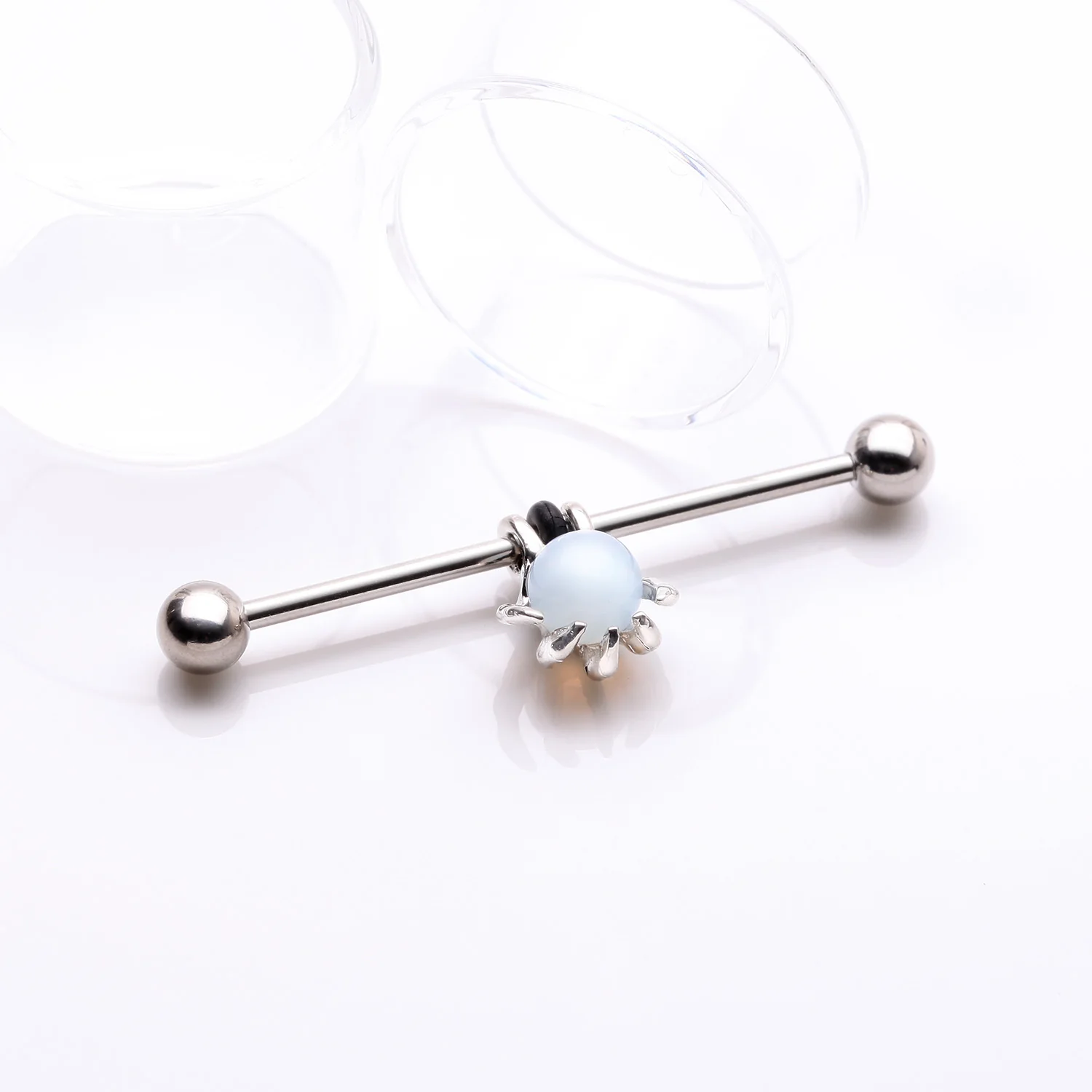 Moonstone Orb Shine Skeleton Hand Industrial Barbell - Image 2