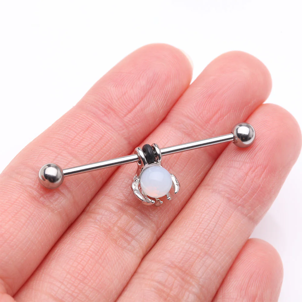 Moonstone Orb Shine Skeleton Hand Industrial Barbell - Image 3