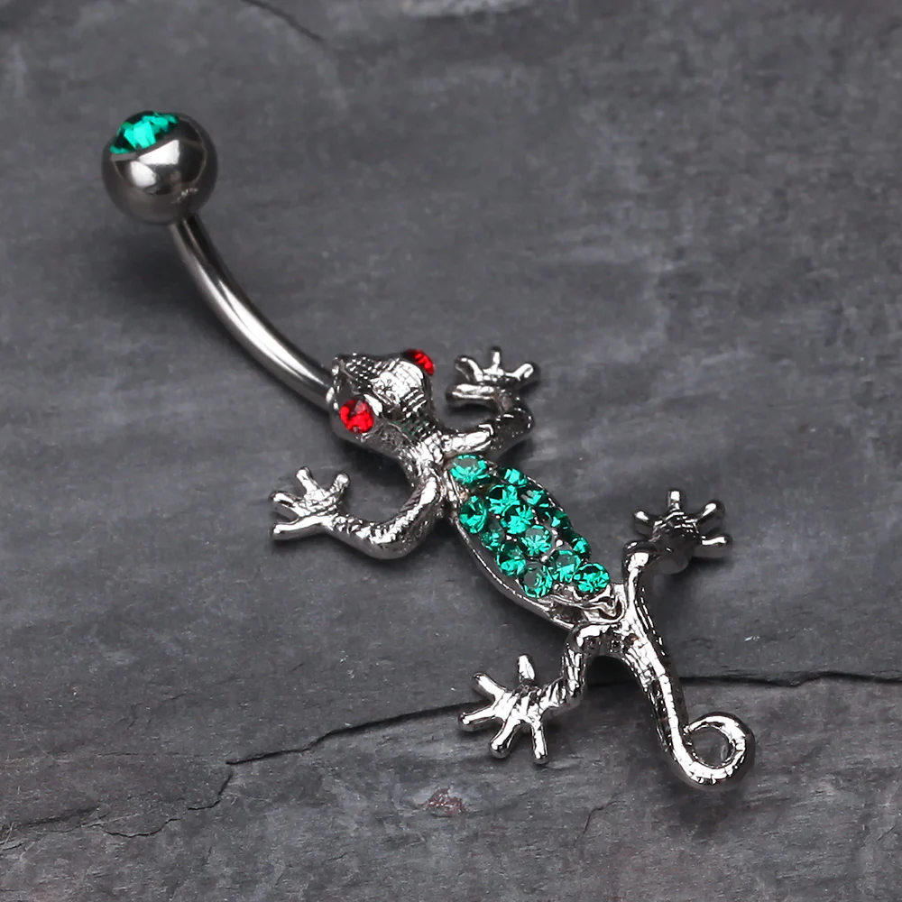 Moving Gecko Lizard Sparkle Belly Ring - Image 3