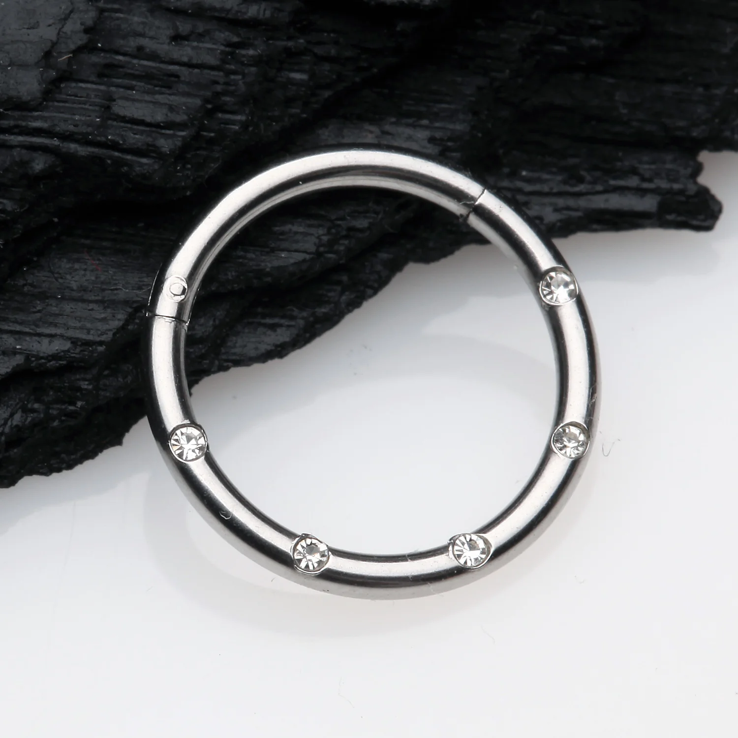 Multi-Gem Seamless Steel Clicker Hoop Ring - Image 2