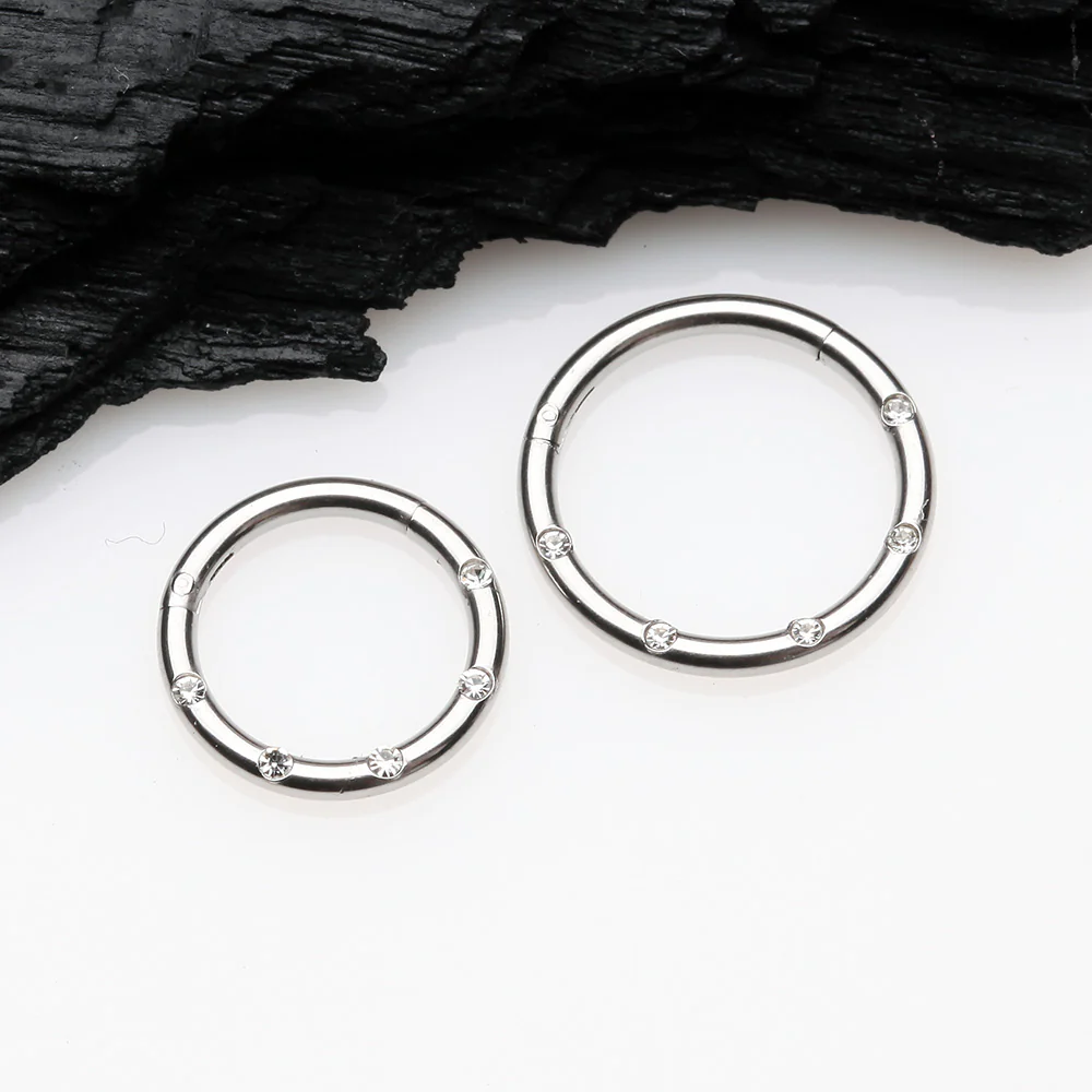 Multi-Gem Seamless Steel Clicker Hoop Ring - Image 3