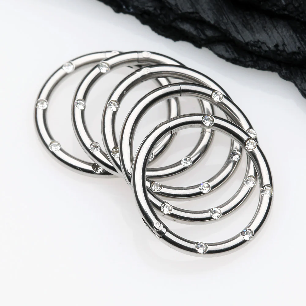 Multi-Gem Seamless Steel Clicker Hoop Ring - Image 4