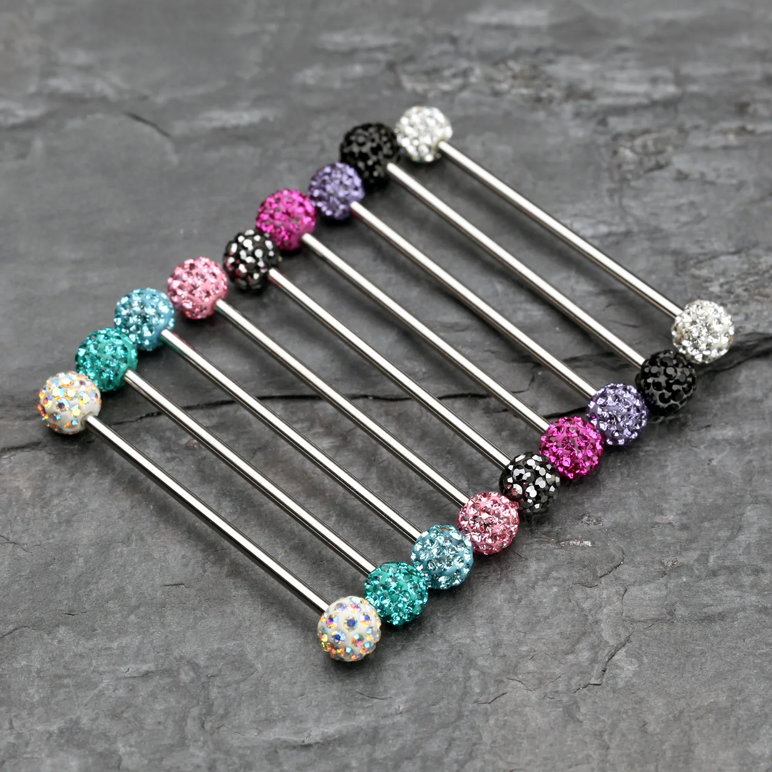 Multi-Gem Sparkle Ball Industrial Barbell - Image 2