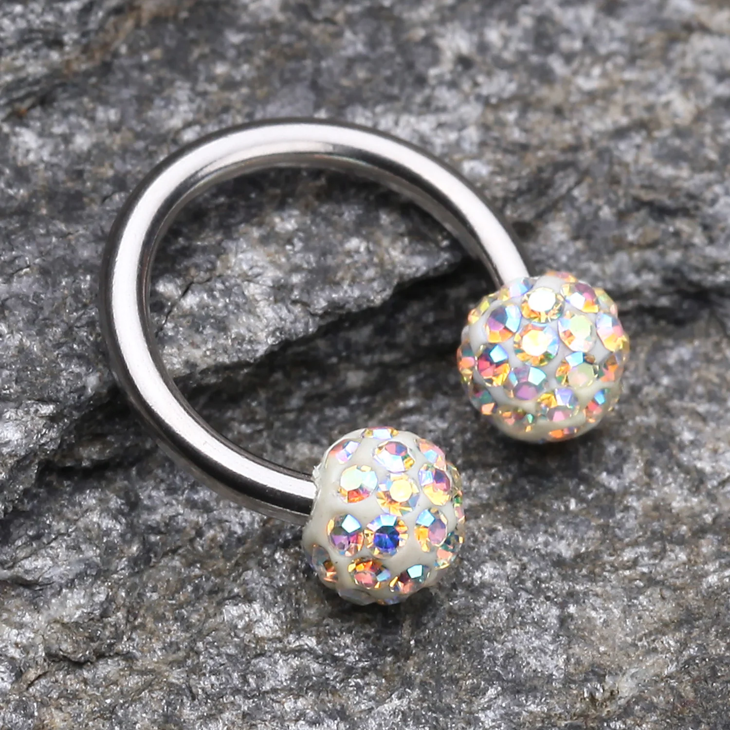 Multi-Gem Sparkle Horseshoe Circular Barbell - Image 2
