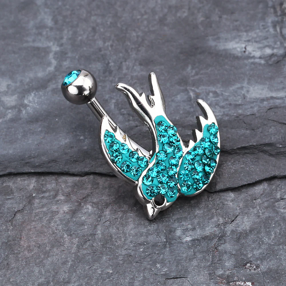 Multi-Gem Sparkle Swallow Multi-Gem Belly Button Ring - Image 3