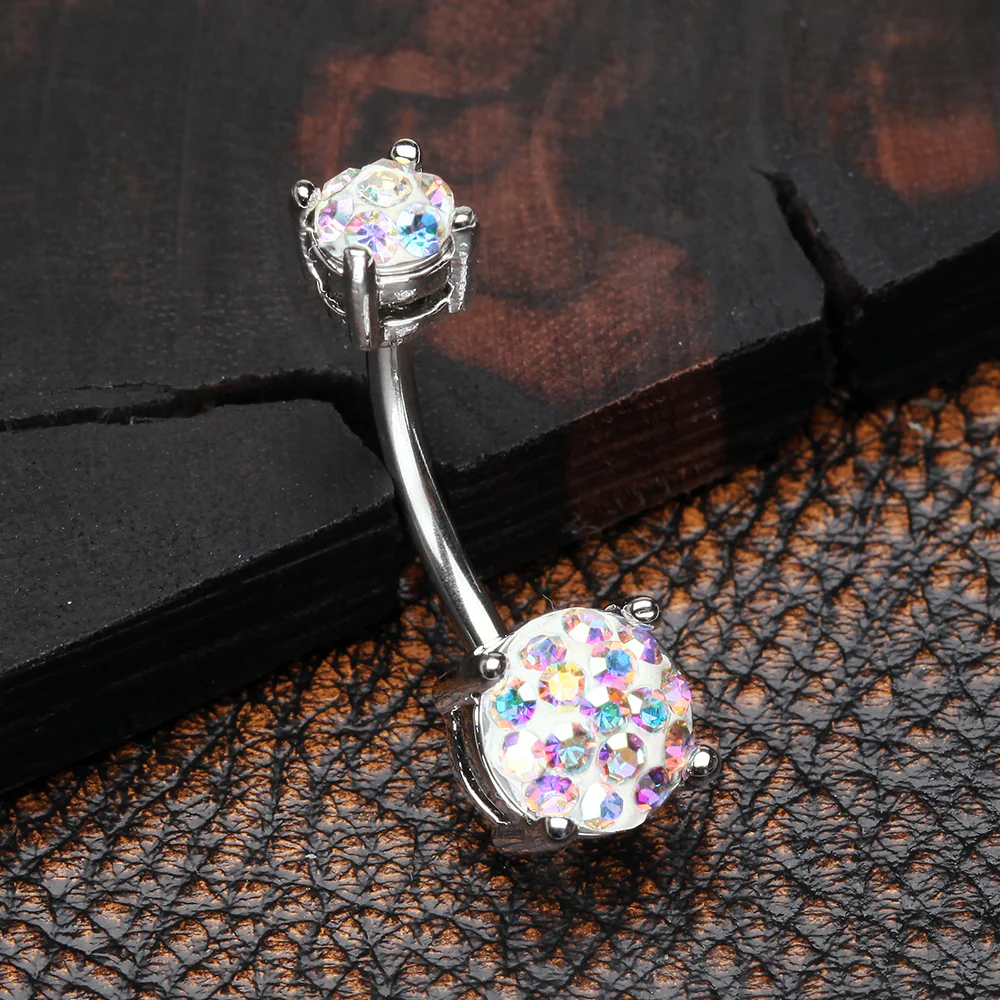 Multi-Gem Sprinkle Sparkle Prong Set Belly Button Ring - Image 3