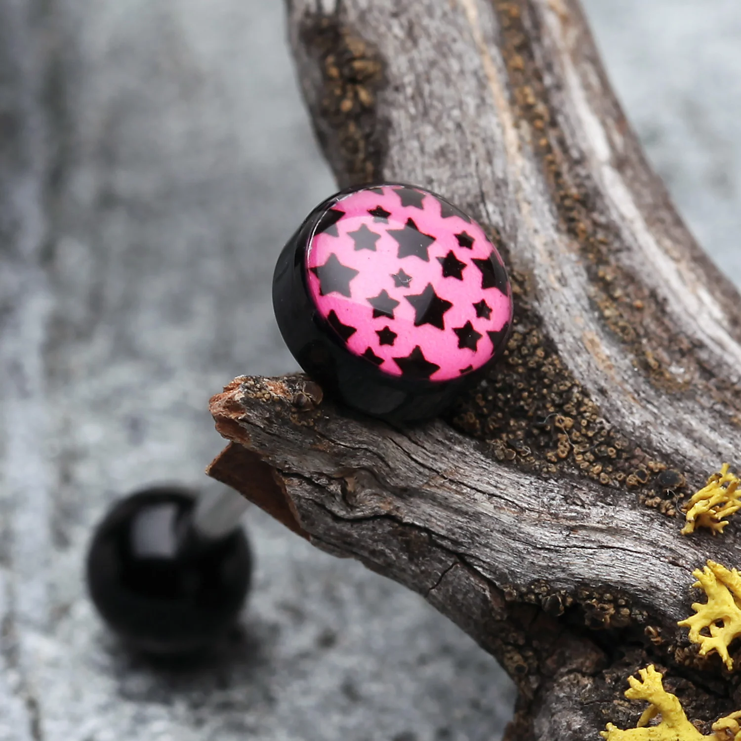 Multi Stars Pink Logo Acrylic Barbell Tongue Ring - Image 2