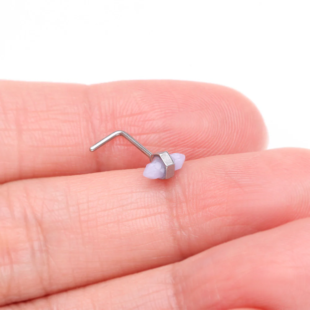 Mystic Lavender Gemstone L-Shaped Nose Ring - Image 3