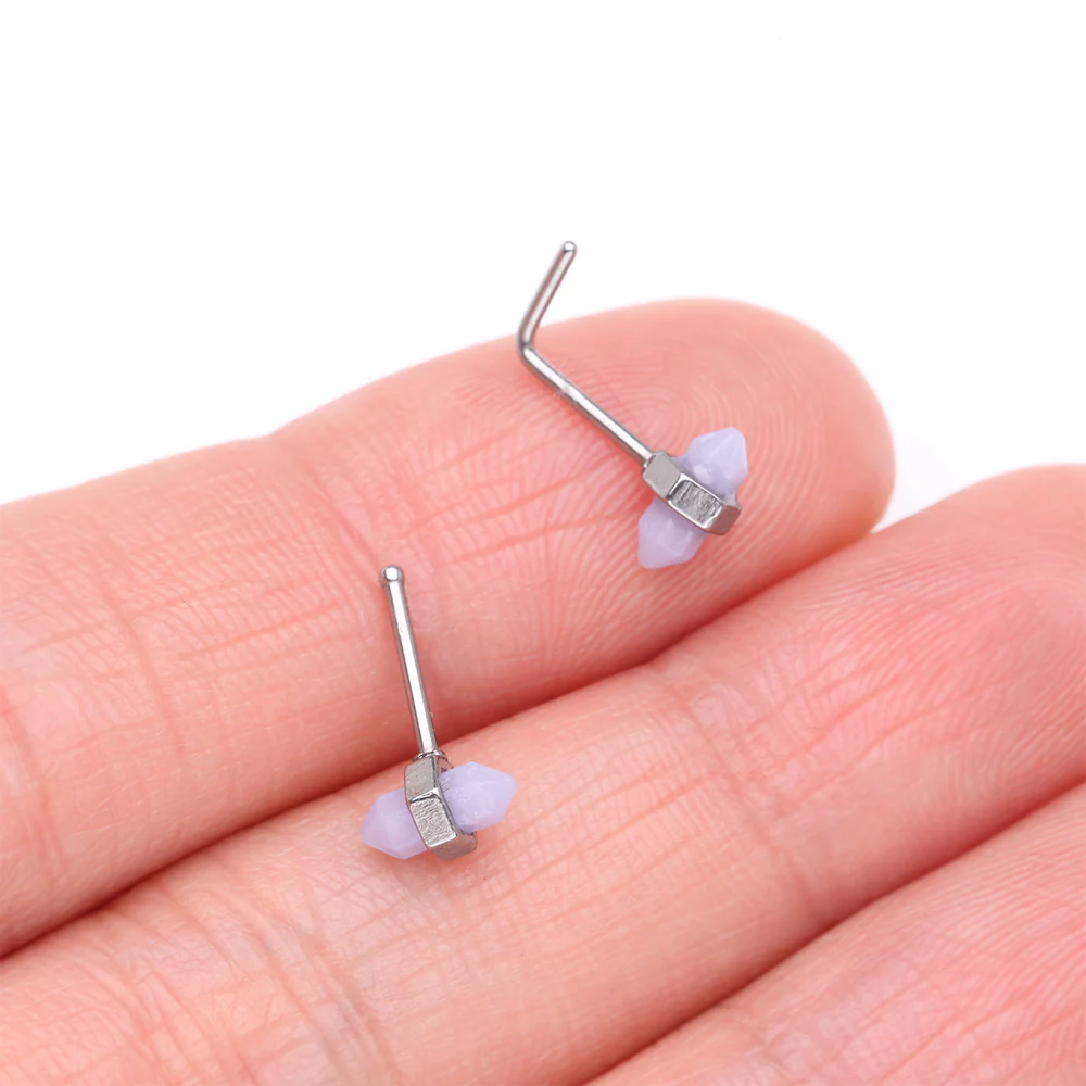 Mystic Lavender Gemstone L-Shaped Nose Ring - Image 4