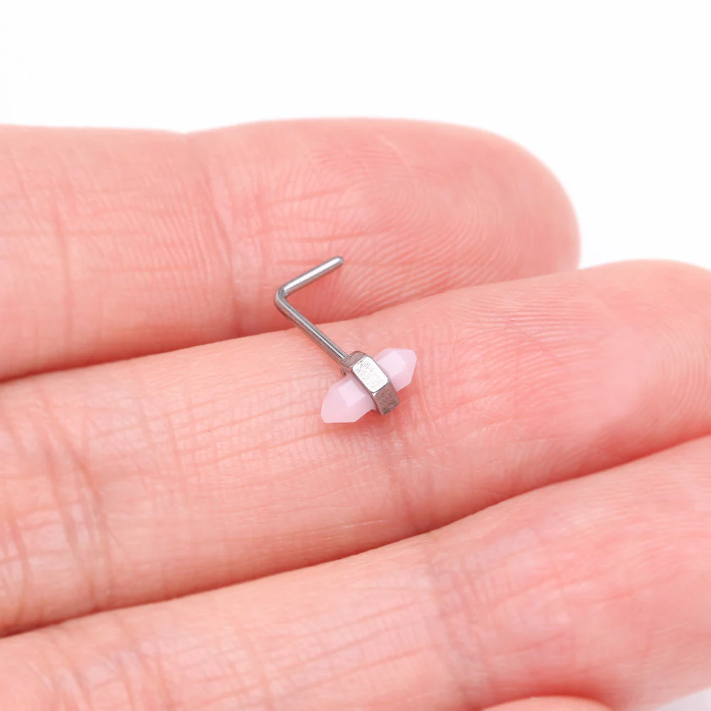 Mystic Rose Gemstone L-Shaped Nose Ring - Image 3