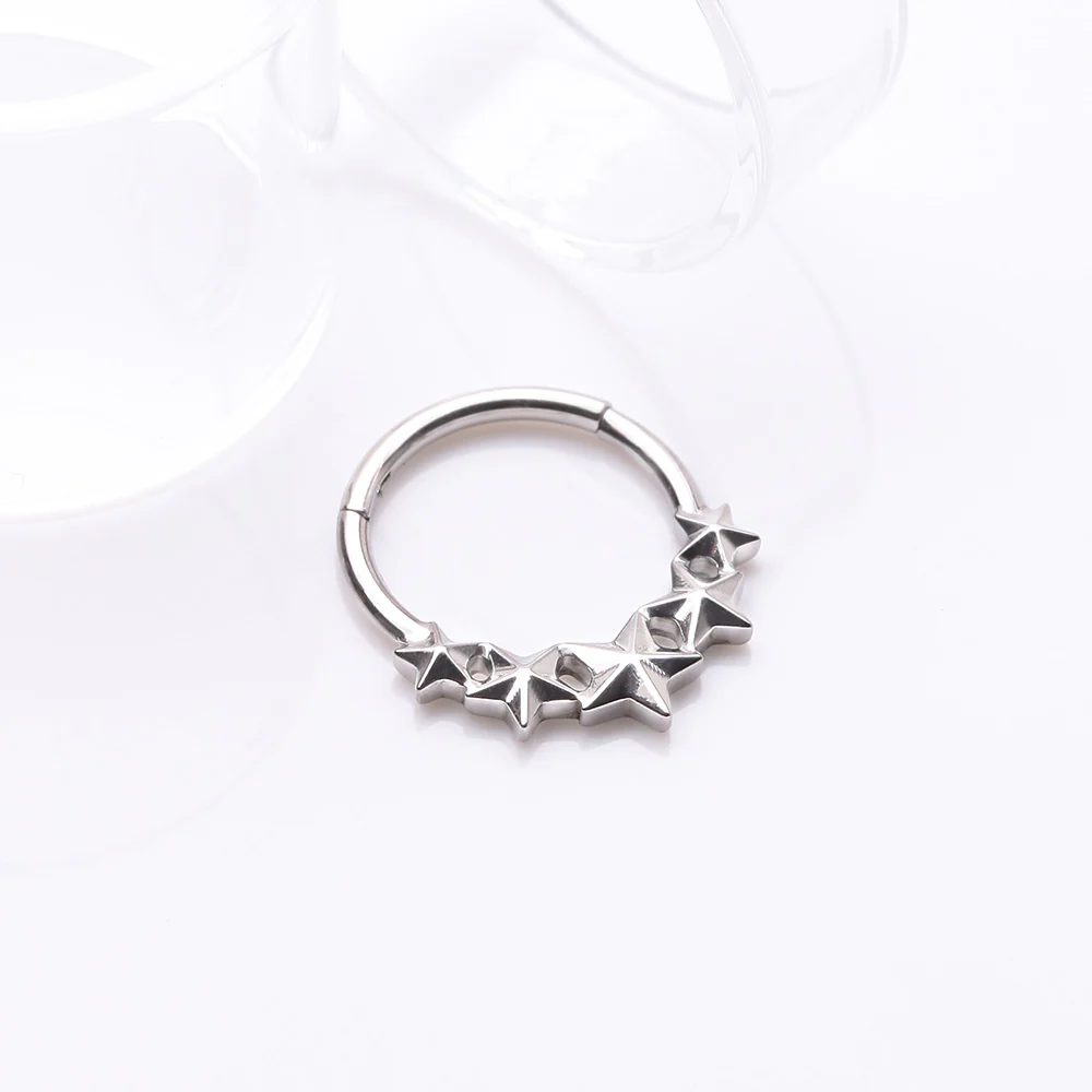 Nautical Star Cascade Steel Clicker Hoop Ring - Image 3