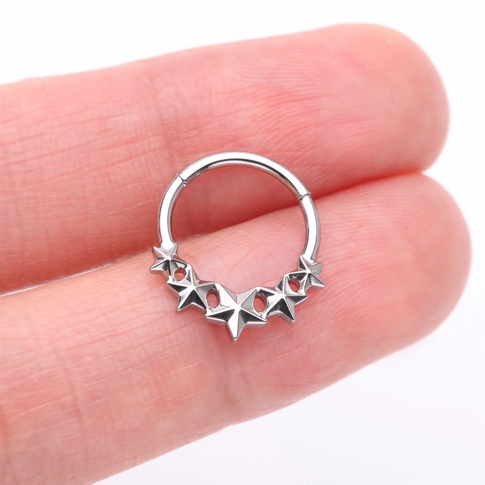 Nautical Star Cascade Steel Clicker Hoop Ring - Image 4