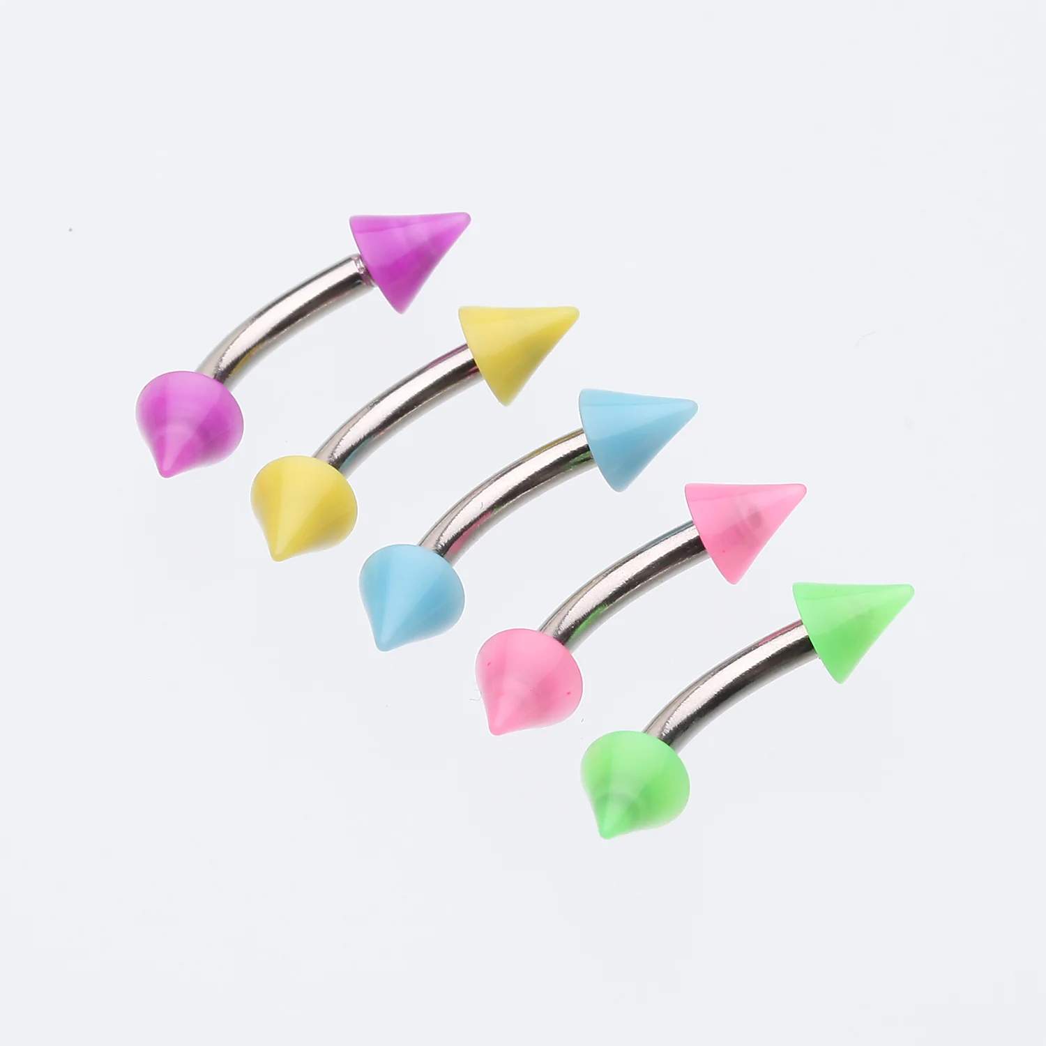 Neon Acrylic Spike Ends Curved Barbell Eyebrow Ring - Image 2