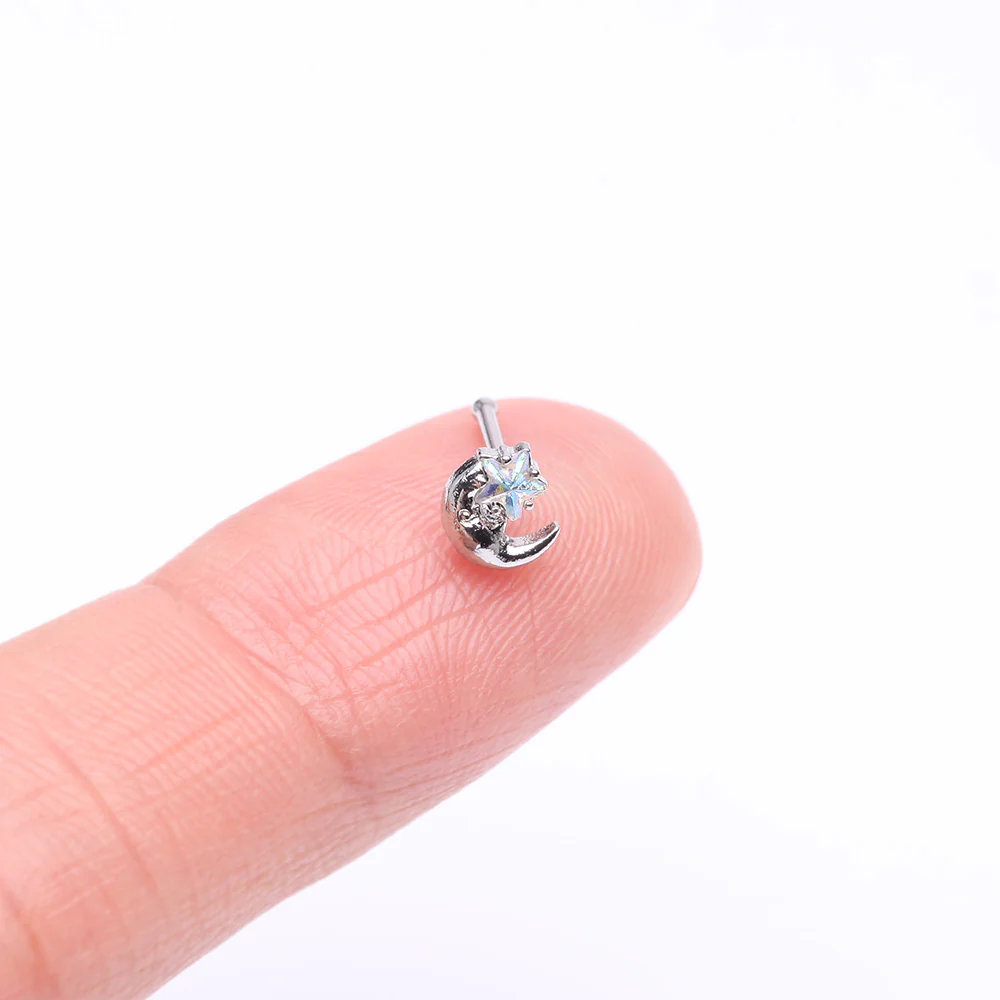 Nighty Night Crescent Moon Sparkle Star Nose Stud Ring - Image 3
