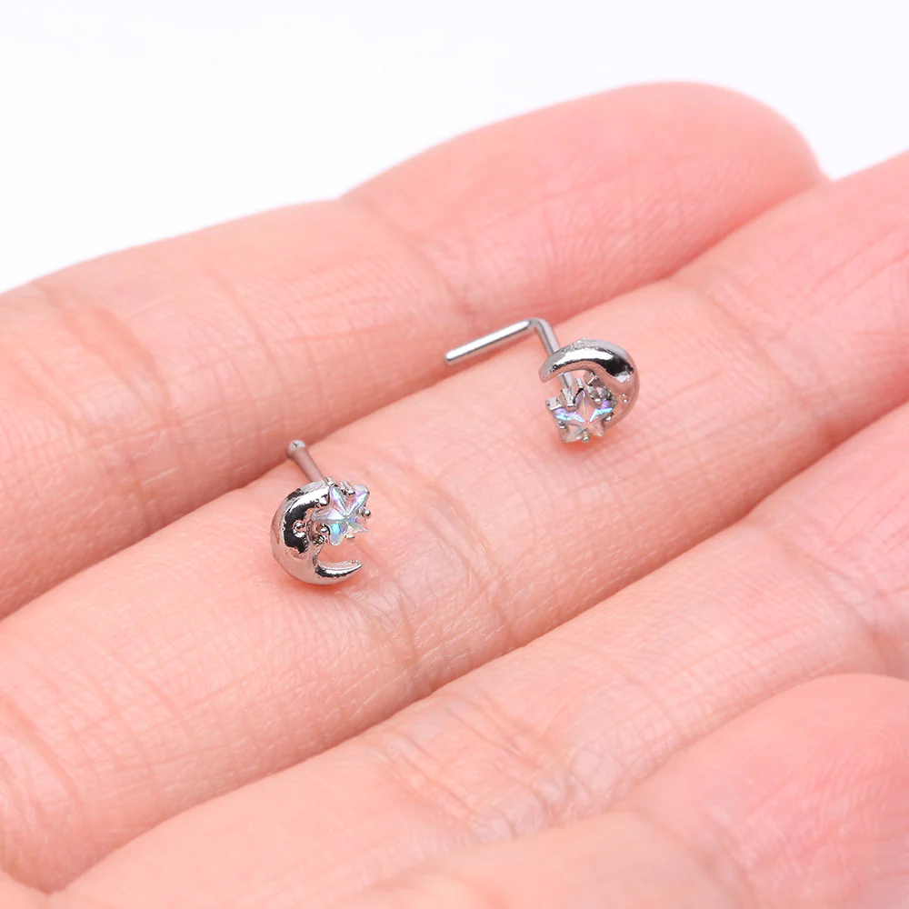 Nighty Night Crescent Moon Sparkle Star Nose Stud Ring - Image 4