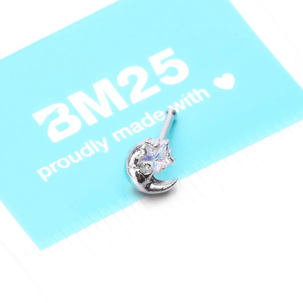 Nighty Night Crescent Moon Sparkle Star Nose Stud Ring - Image 5