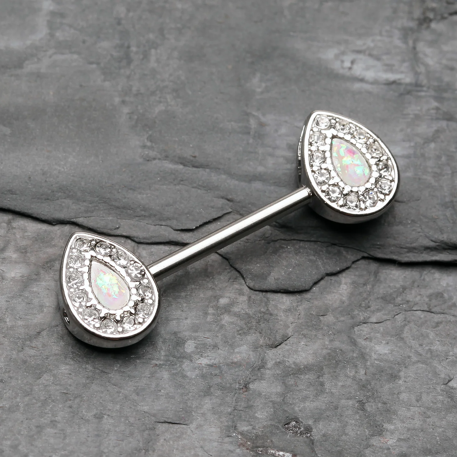 A Pair of Opal Avice Nipple Barbell Ring - Image 2