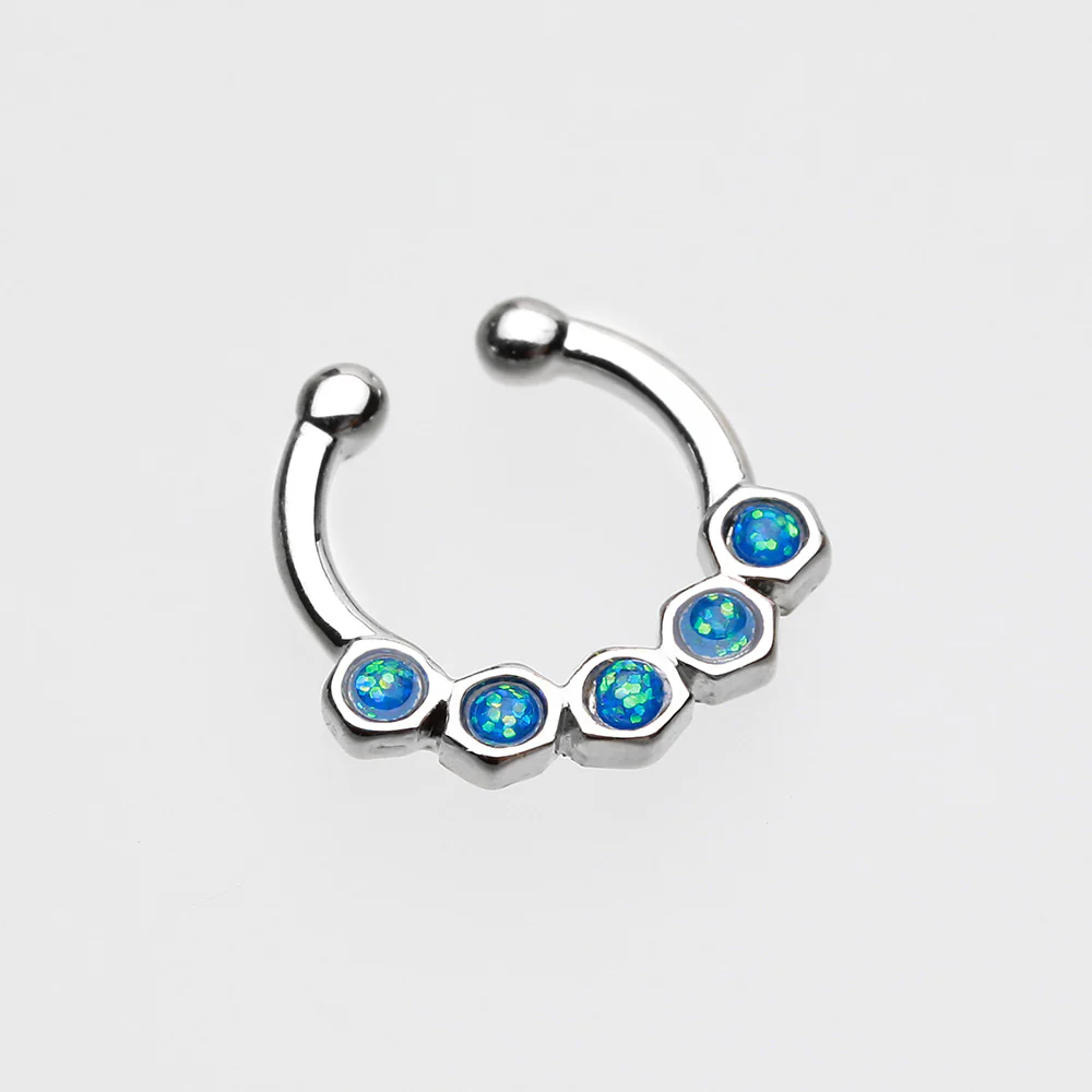 Opal Hexa Gemina Fake Septum Clip-On Ring - Image 3