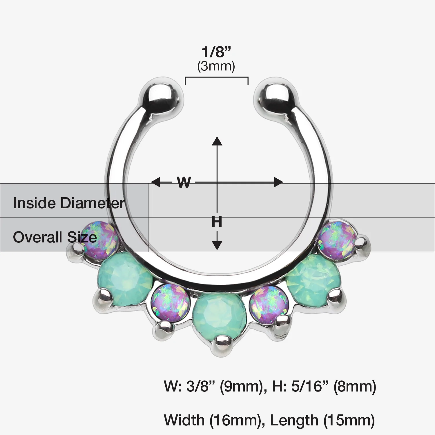 Opal Sparkle Deuce Fake Septum Clip-On Ring - Image 2